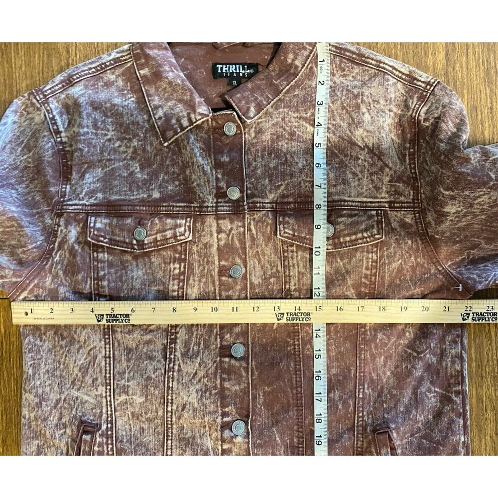 Thrill Women's Long Denim Jacket XL Dark Mauve Buttons Pockets Long Sleeve - Picture 11 of 12